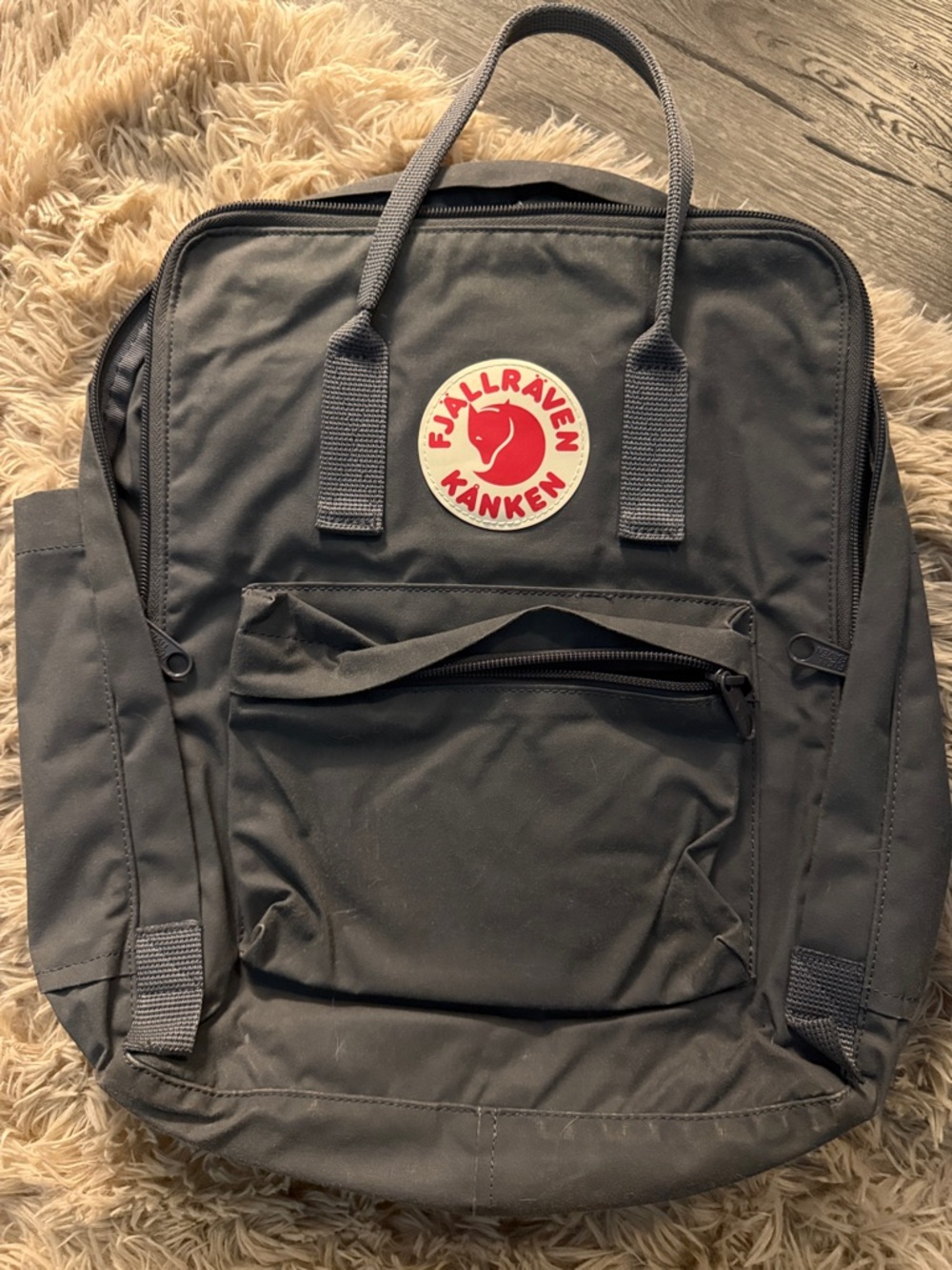 Fjallraven Kånken Backpack in Charcoal Gray with Red Logo